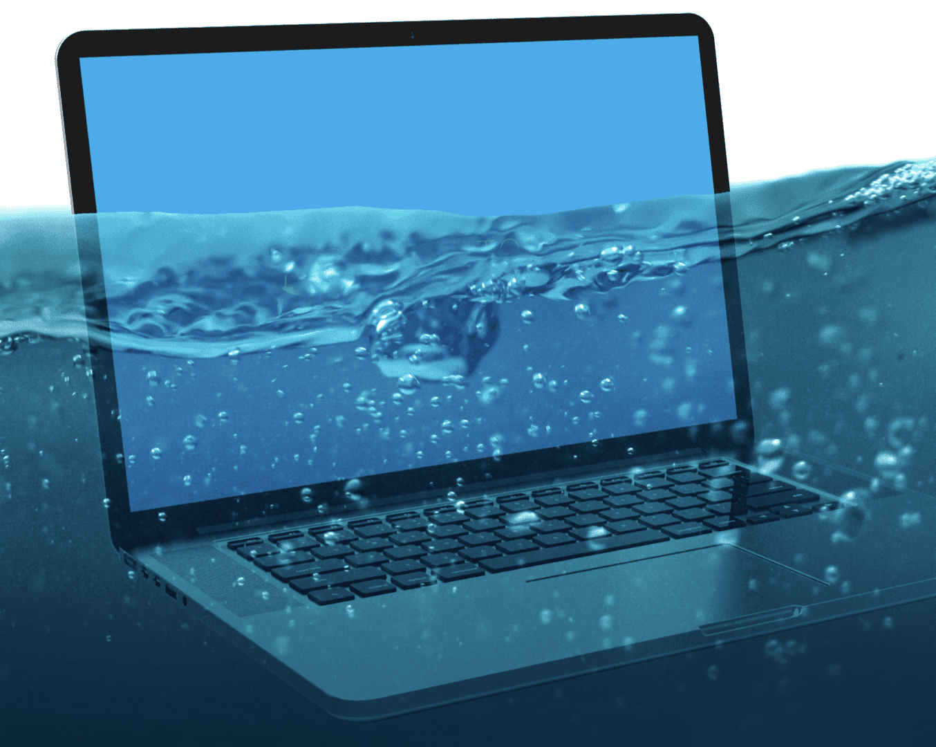 A laptop submerged in water