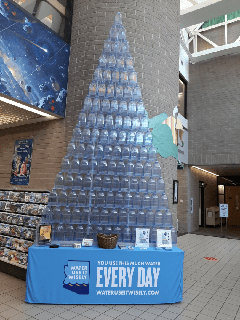 A pyramid made of water bottles