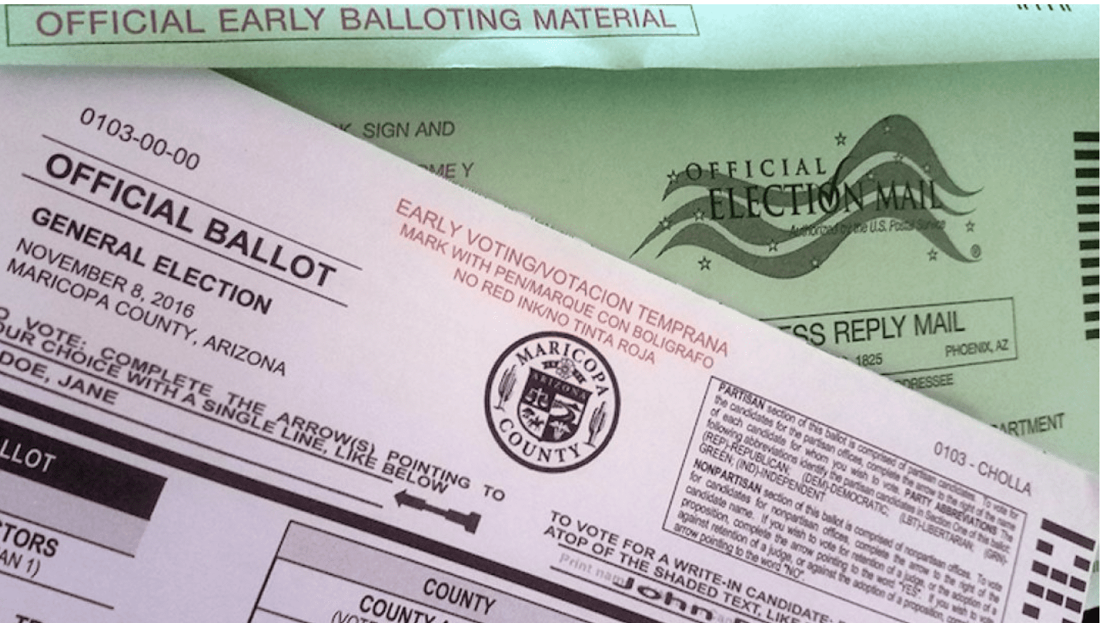 Maricopa County official ballot and envelope