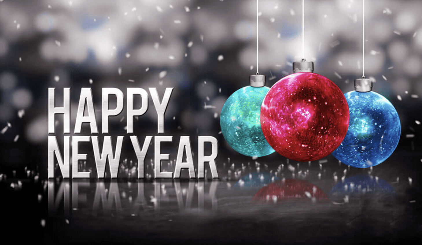 Happy new year banner with three balloons