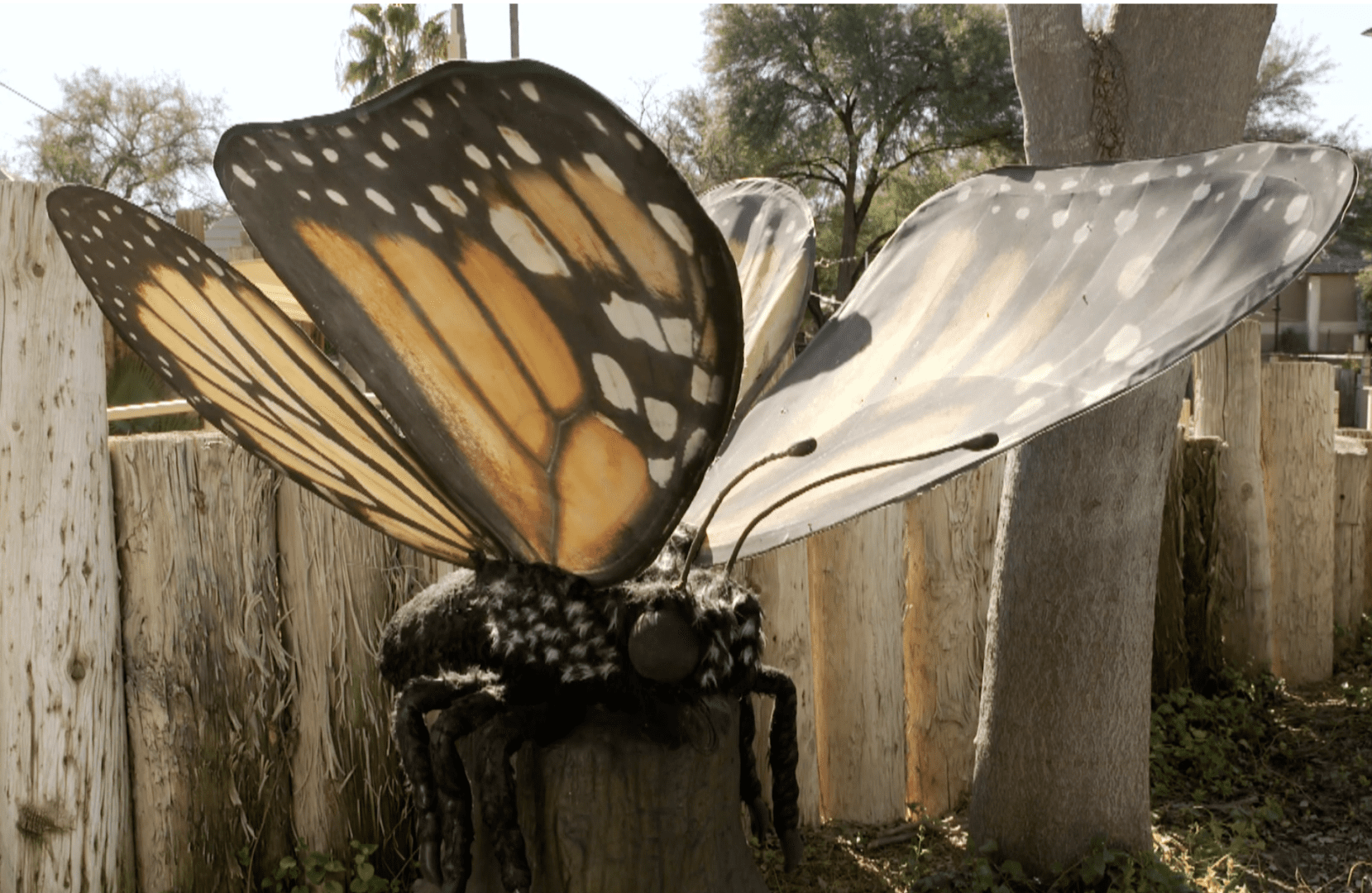 Close-up of large monarch butterfly sculpture