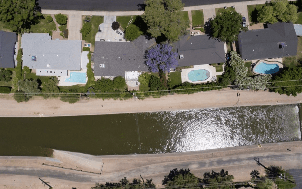 Aerial view of the drainage and the buildings