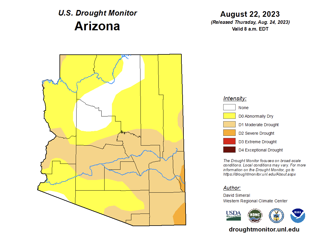 Arizona drought map showing dryness levels