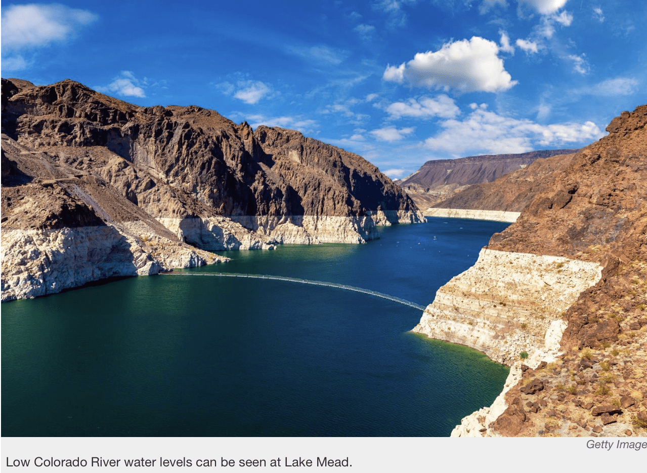 Lake Mead low water levels and exposed shoreline
