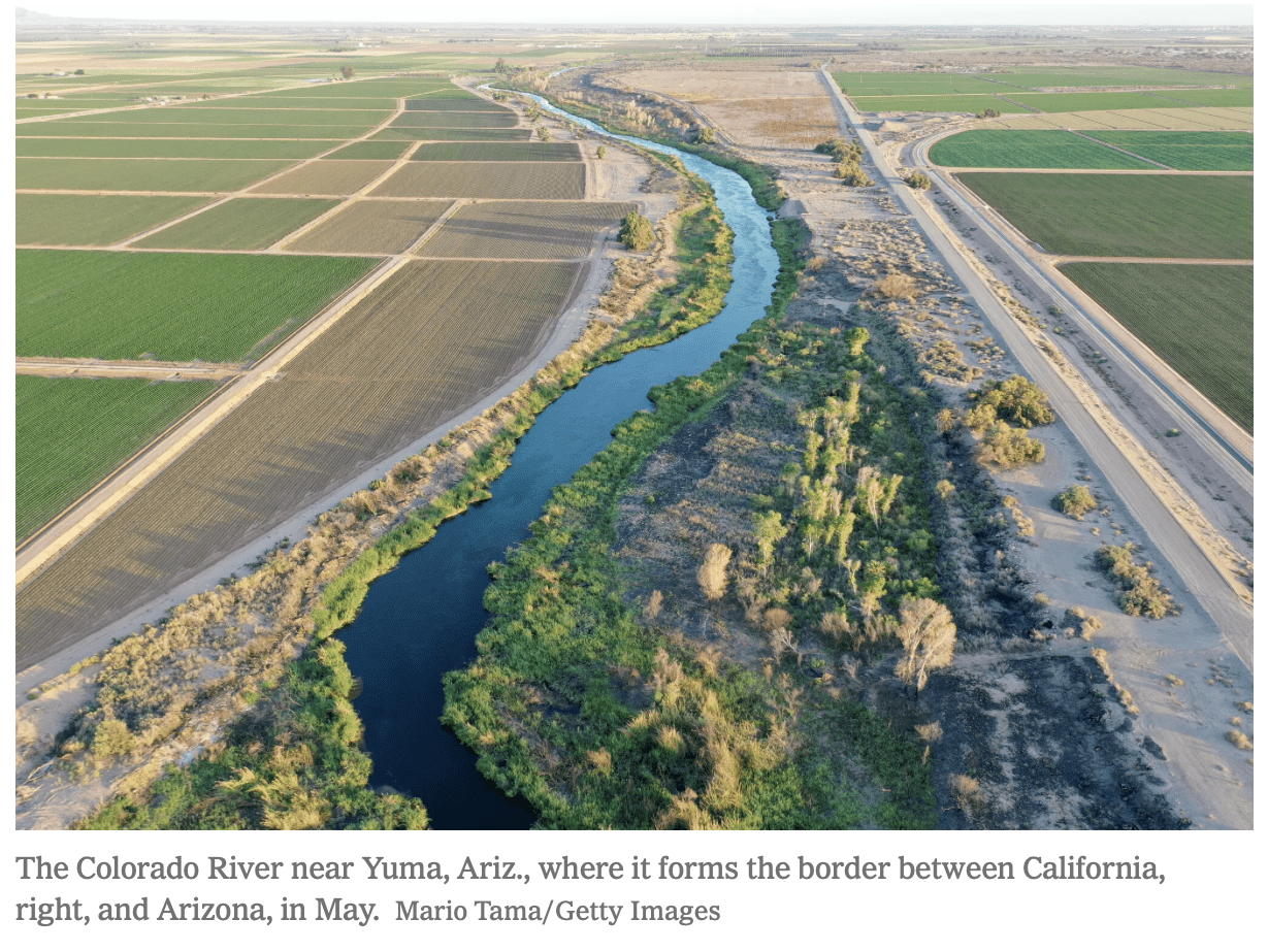 Aerial view of Colorado River and farmland
