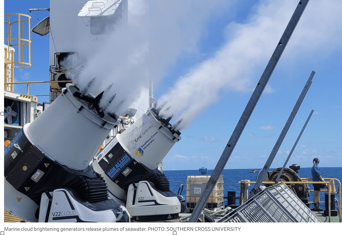Marine cloud brightening generators releasing seawater plumes