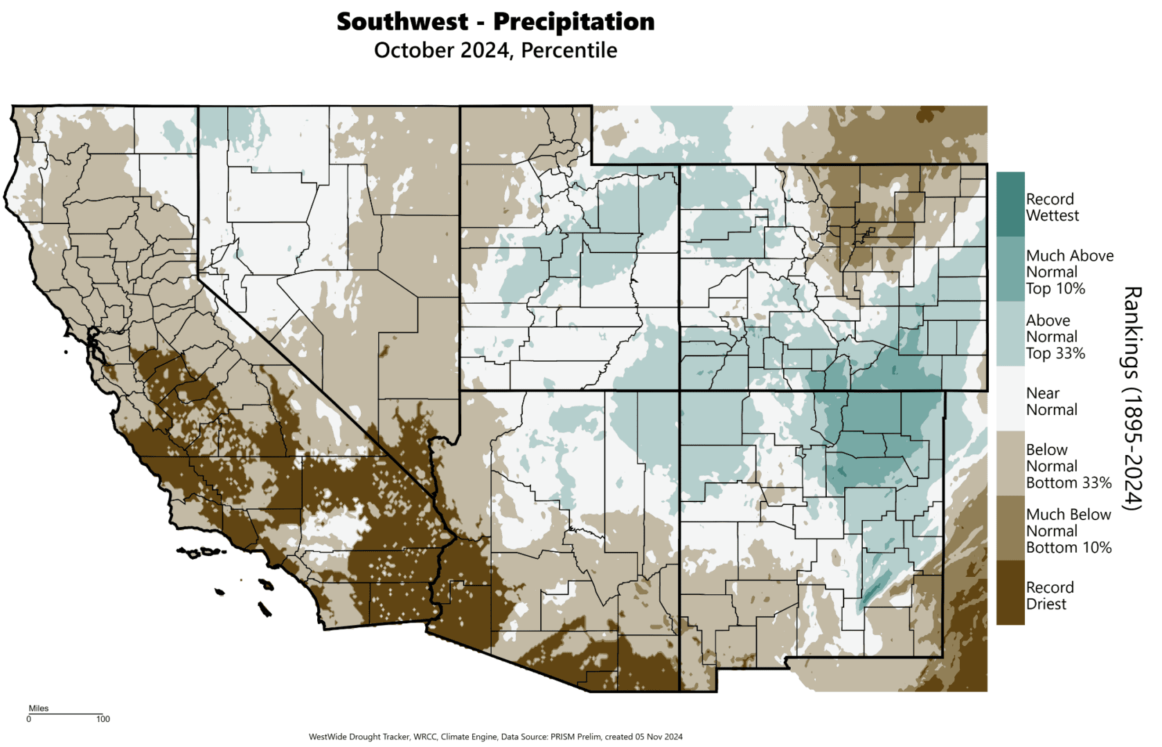 Southwest precipitation percentile map October 2024