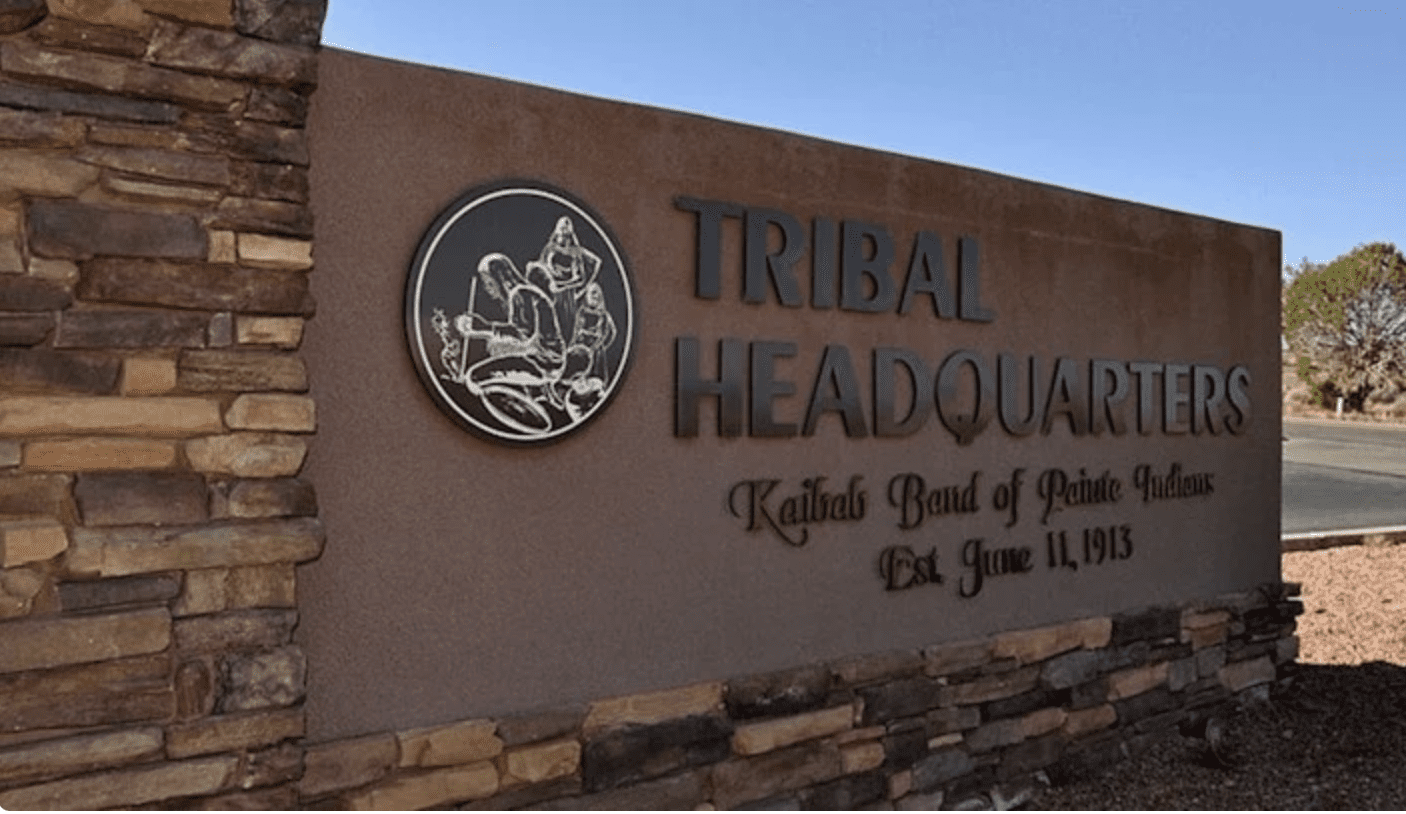 Tribal Headquarters stone sign with emblem