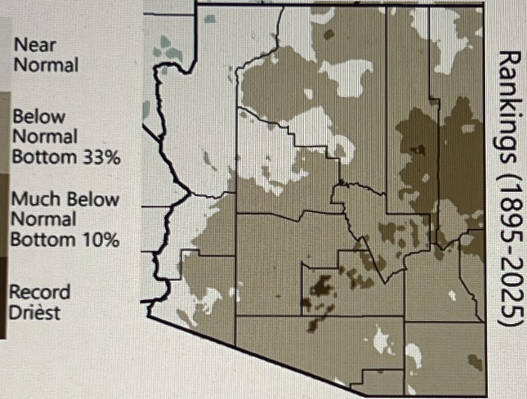 Arizona map showing drought severity shading