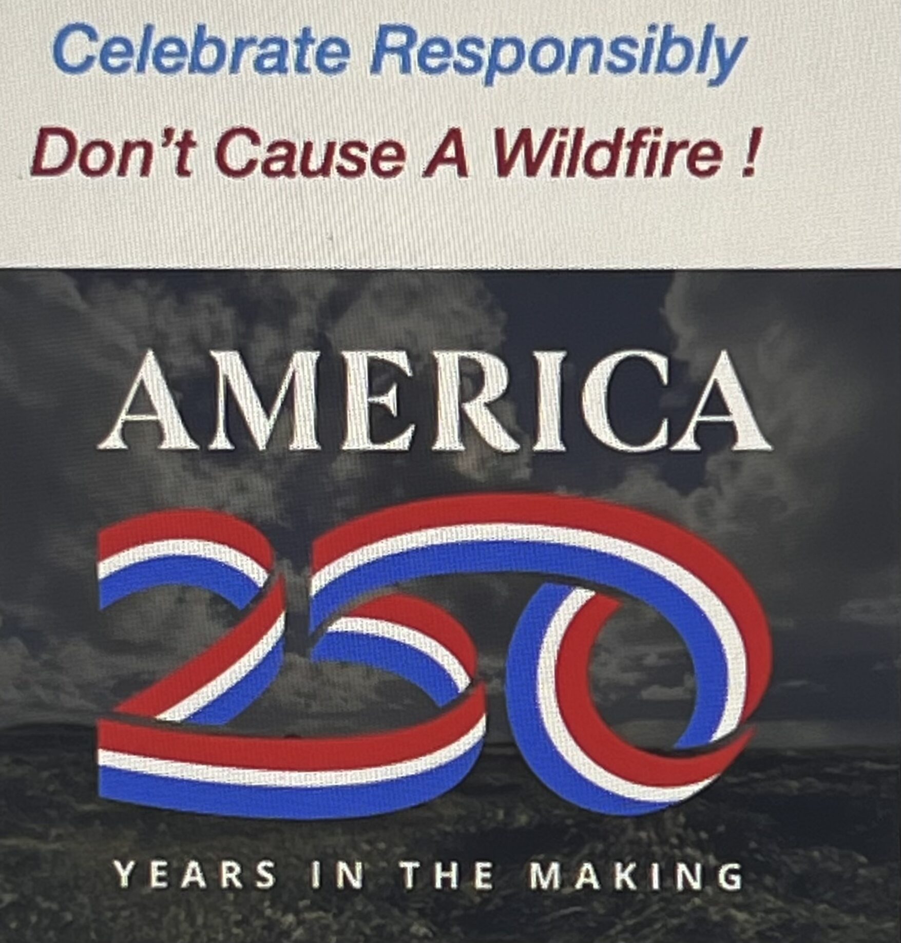 Celebrate responsibly wildfire warning above America poster